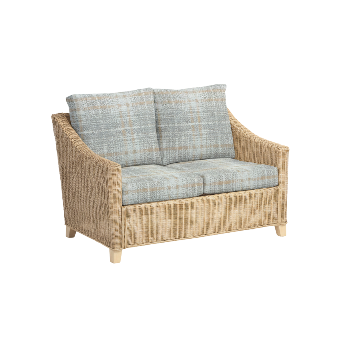 Dijon Natural Rattan 2 Seater Sofa 3pc Suite in Athena Check
