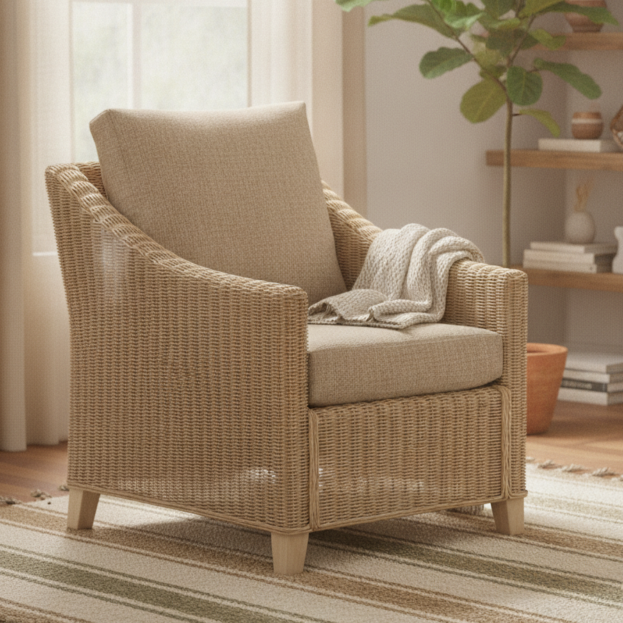 Dijon Natural Wash Cane Armchair Artisan Plain