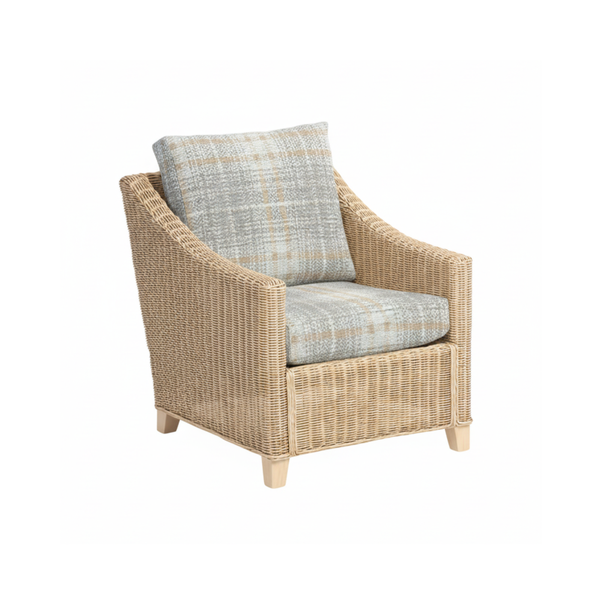 Dijon Natural Rattan 2 Seater Sofa 3pc Suite in Athena Check