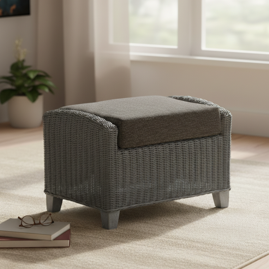 Dijon Grey Wash Cane Footstool in Charcoal
