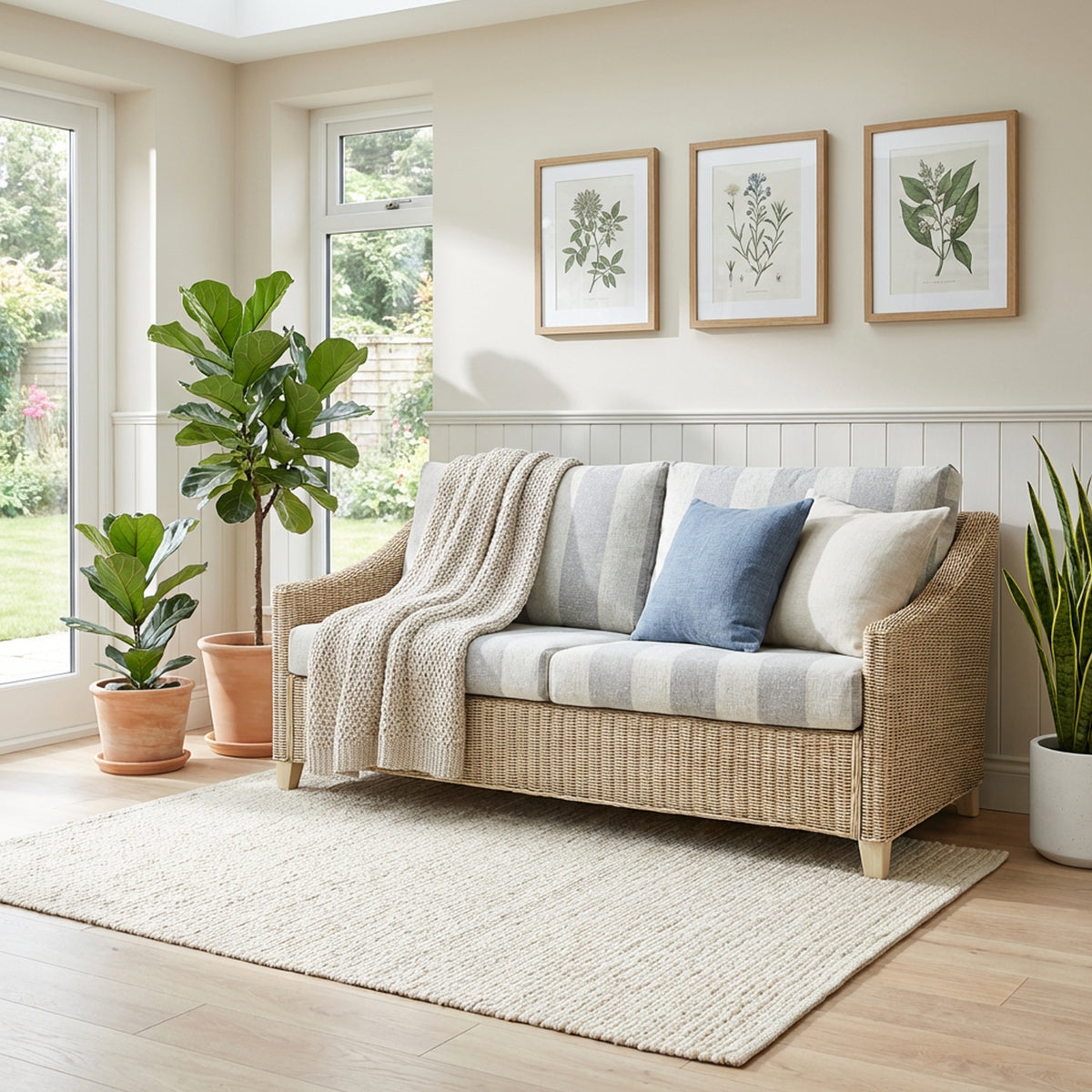 Dijon Natural Wash Cane 3 Seater Sofa