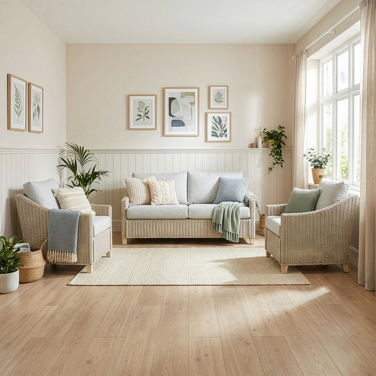 Dijon Natural Rattan 3 Seater Sofa 3pc Suite