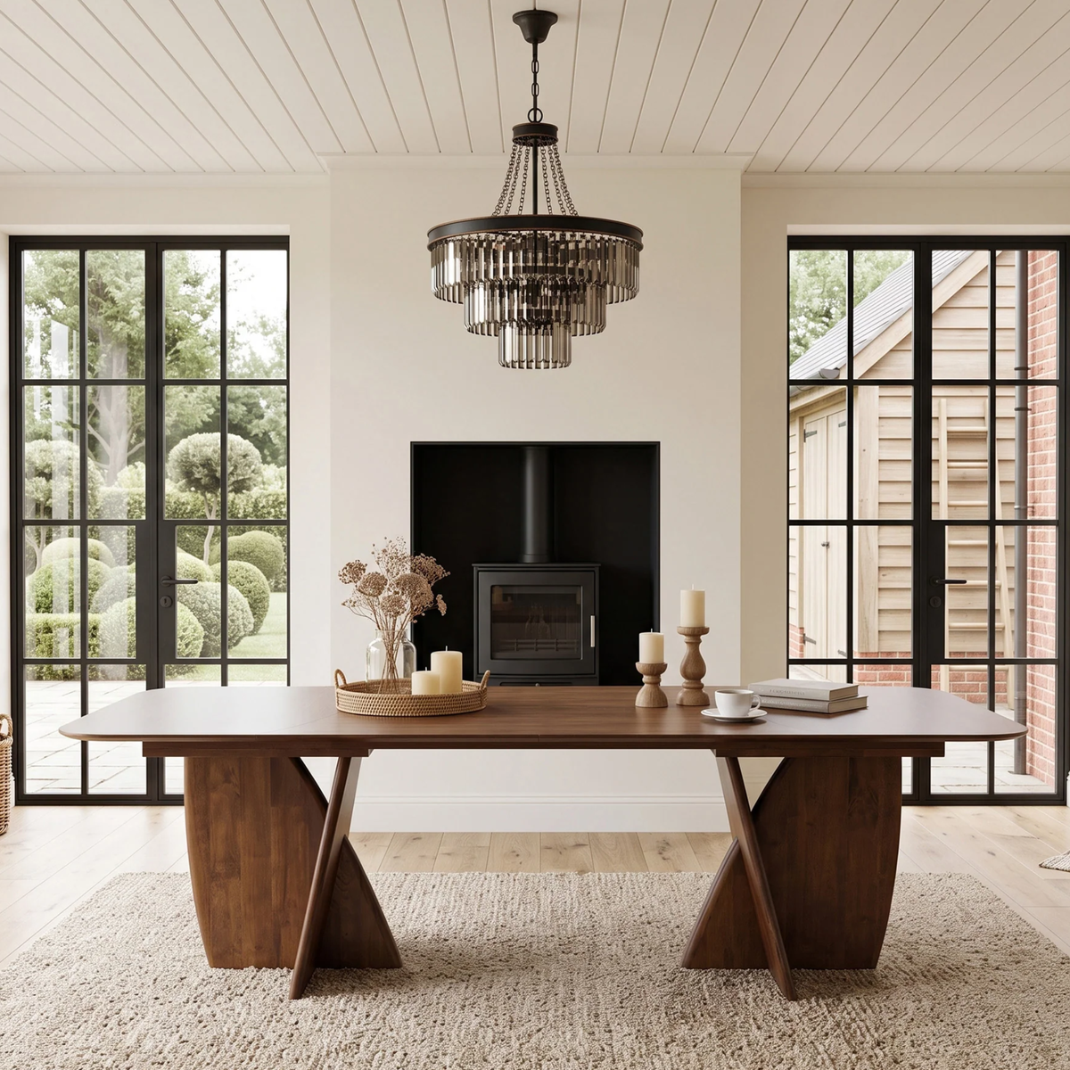 Divino 240cm Walnut Dining Table - Rectangular Architectural Base