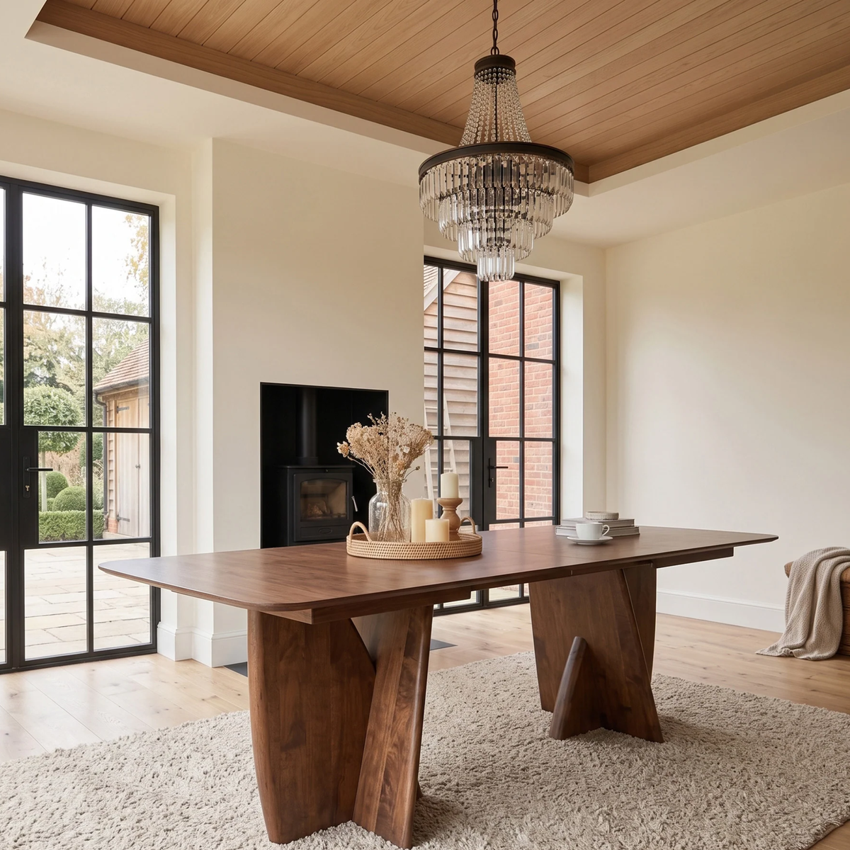 Divino 240cm Walnut Dining Table - Rectangular Architectural Base