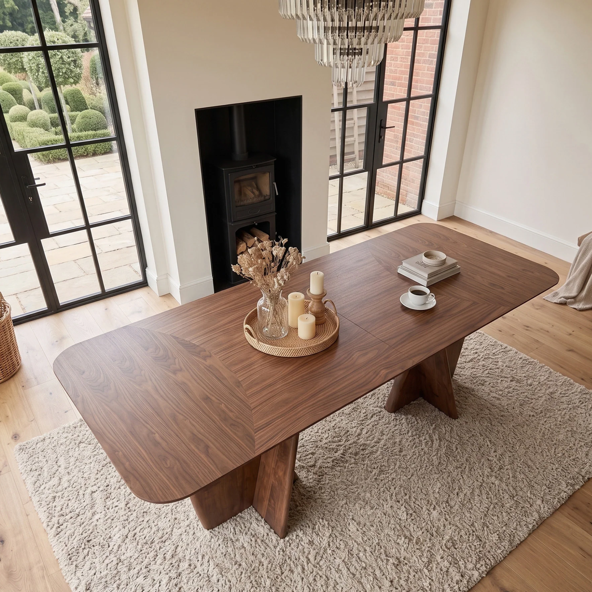 Divino 240cm Walnut Dining Table - Rectangular Architectural Base