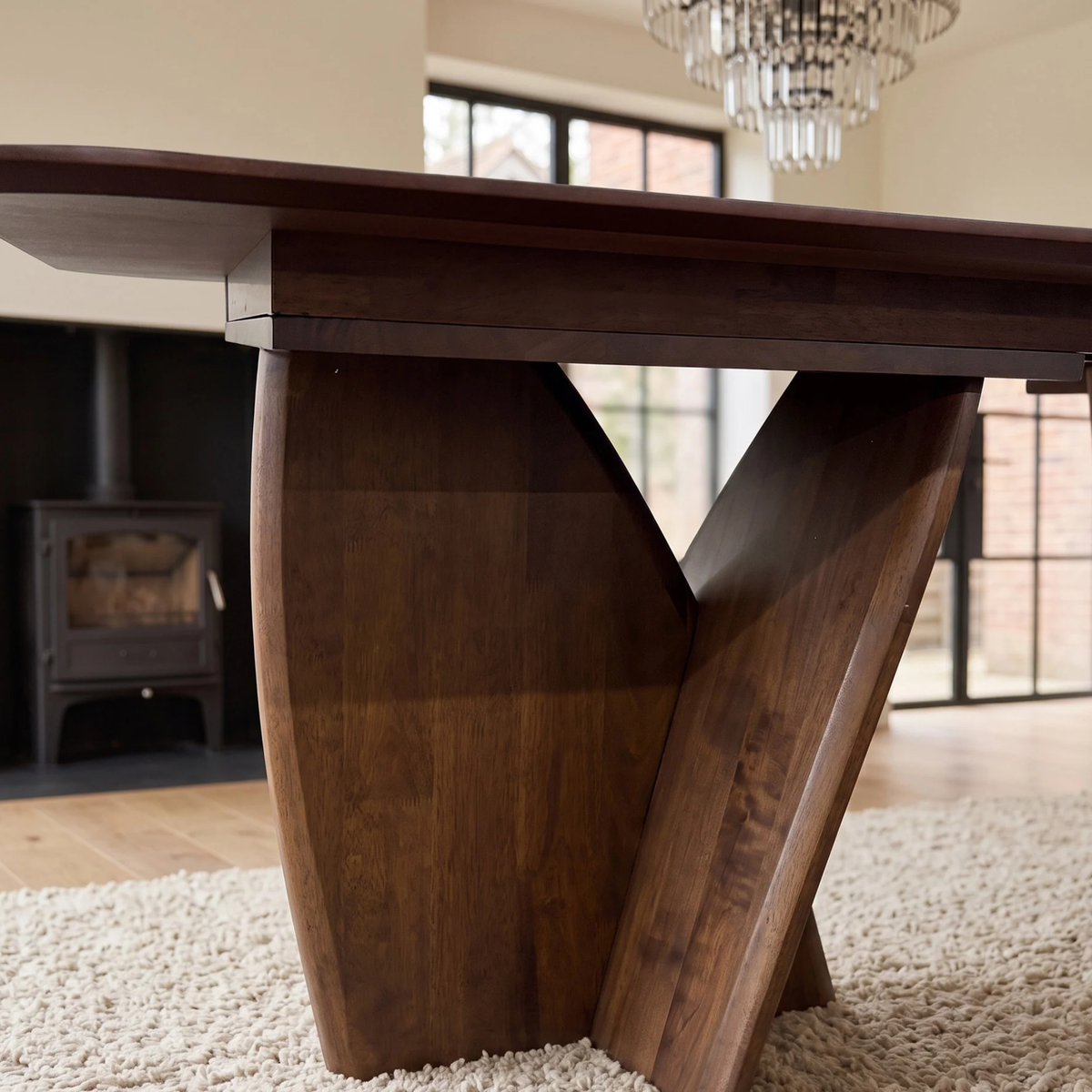 Divino 240cm Walnut Dining Table - Rectangular Architectural Base