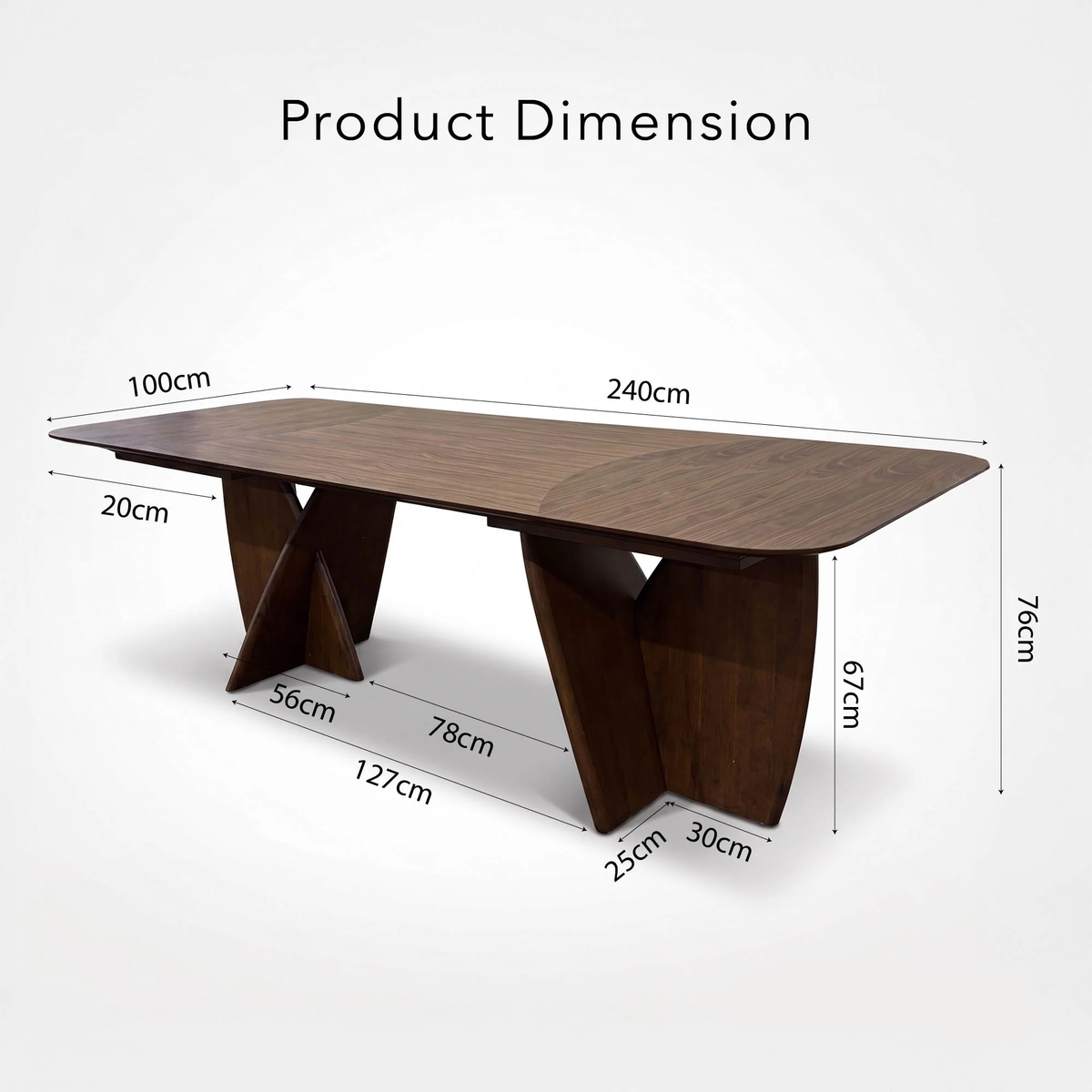 Divino 240cm Walnut Dining Table - Rectangular Architectural Base