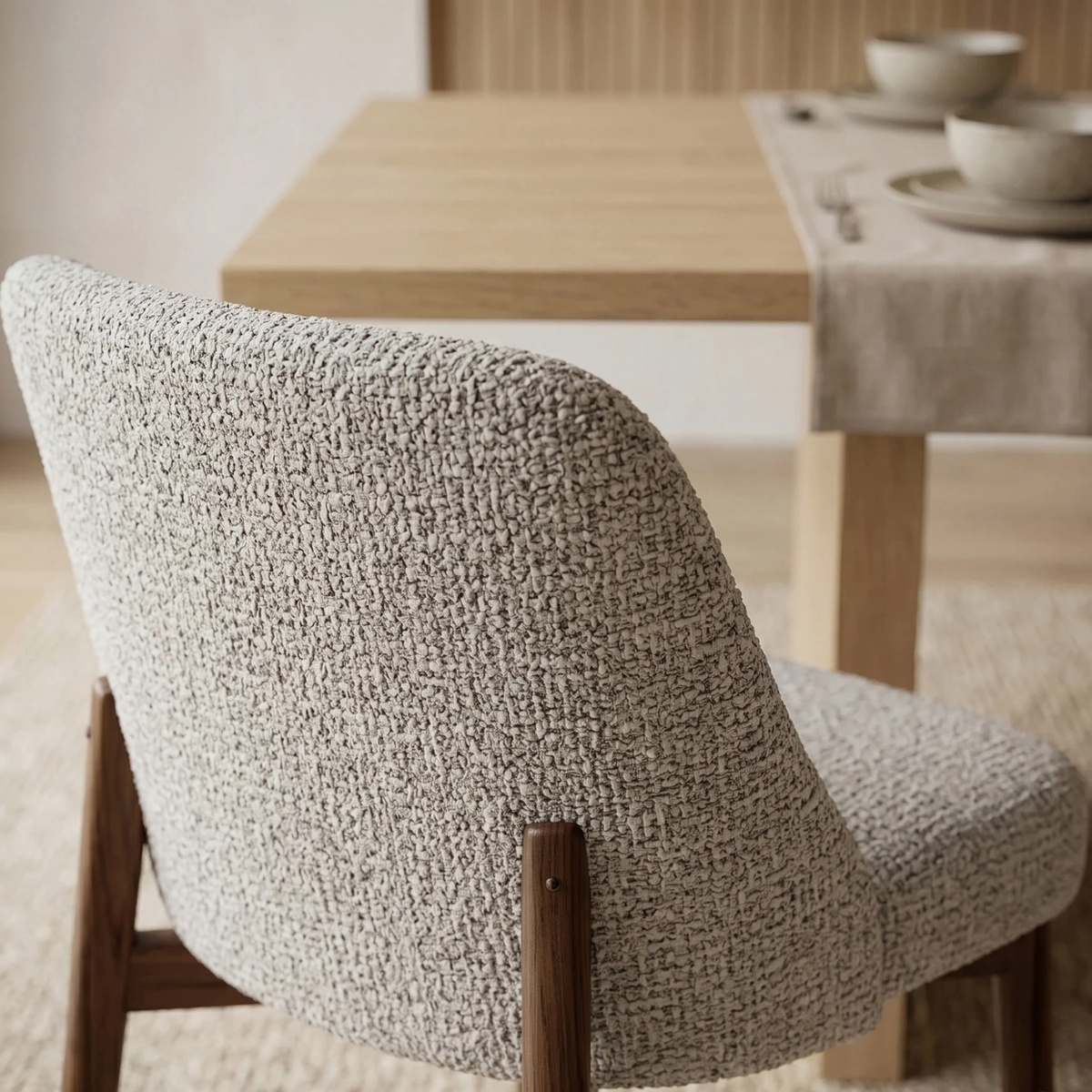Divino Walnut Tub Set of 2 Dining Chairs in Boucle