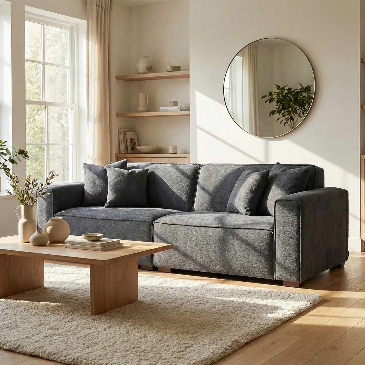 Dorian 3-Seater Sofa in Charcoal Grey Boucle