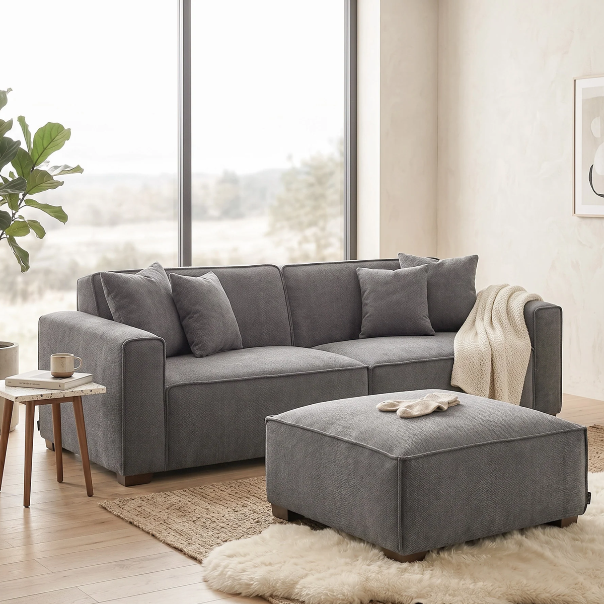 Dorian 3-Seater Sofa in Charcoal Grey Boucle