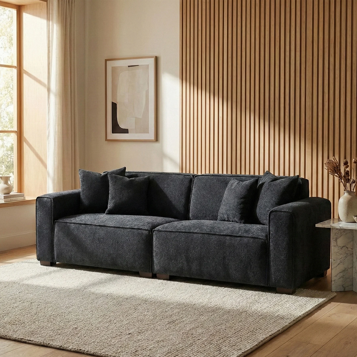 Dorian 3-Seater Sofa in Midnight Black Boucle