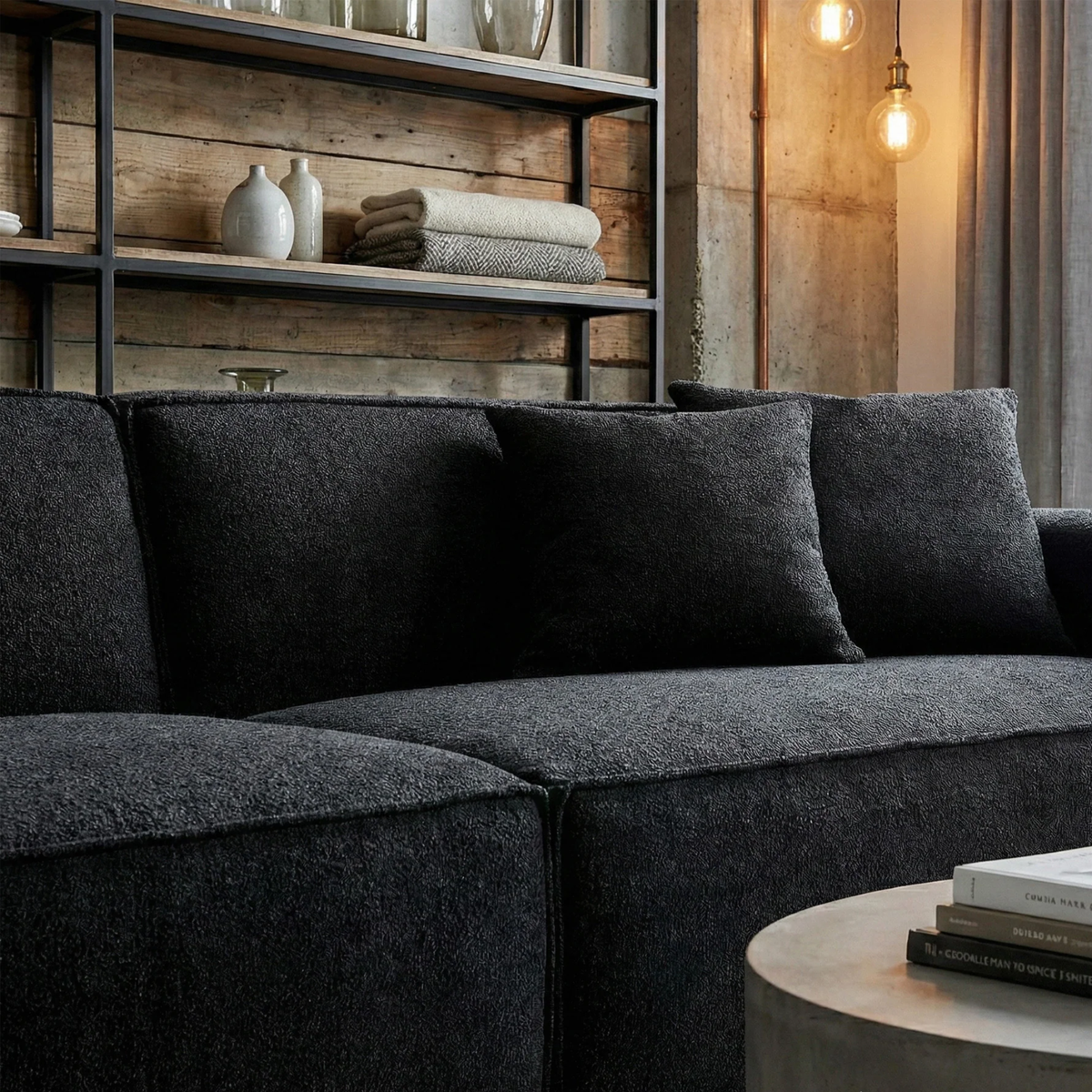 Dorian 3-Seater Sofa in Midnight Black Boucle