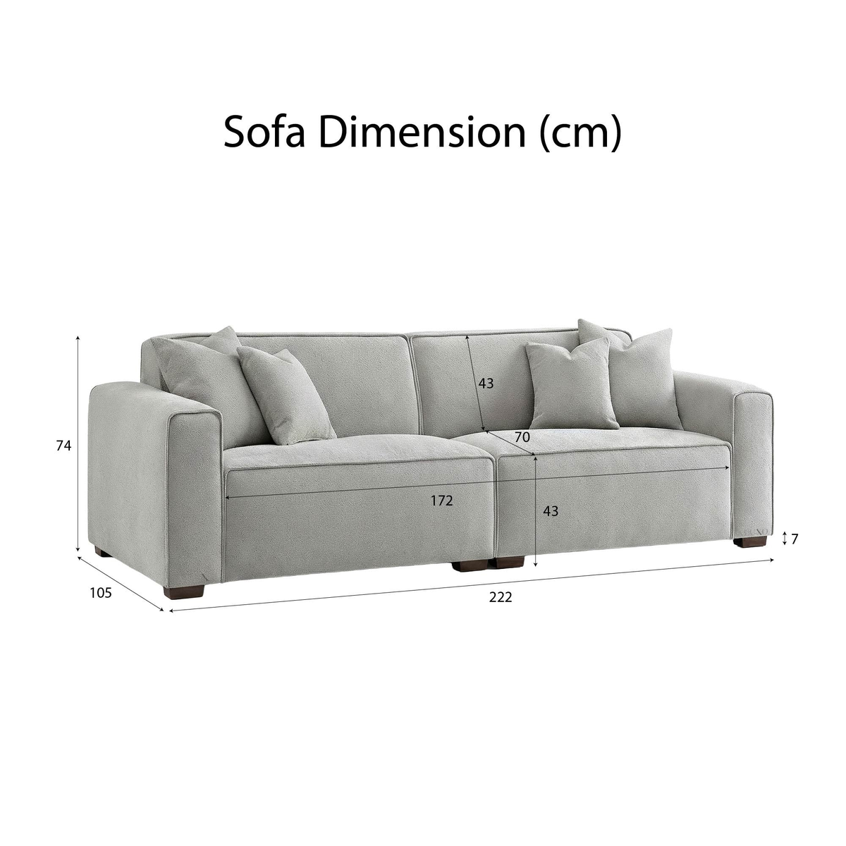 Dorian 3-Seater Sofa in Pebble Grey Boucle