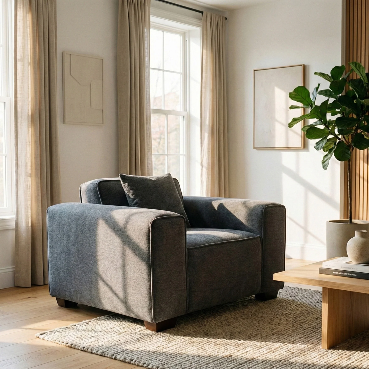 Dorian Armchair in Charcoal Grey Boucle