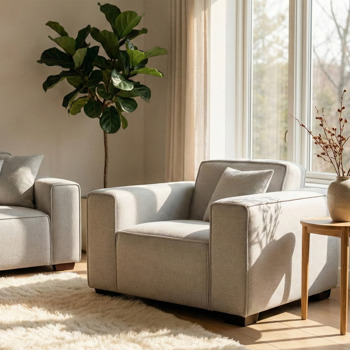 Dorian Armchair in Pebble Grey Boucle