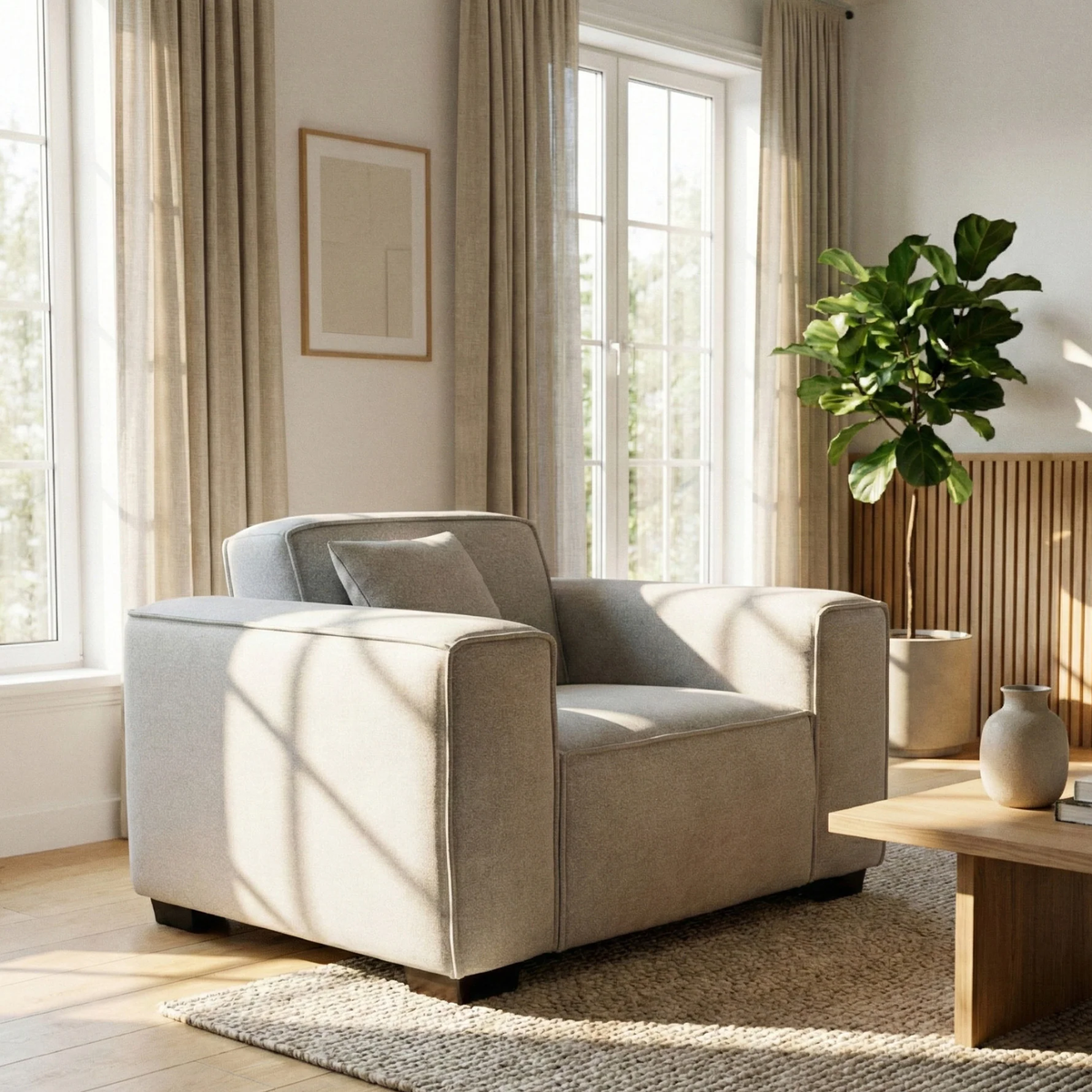 Dorian Armchair in Pebble Grey Boucle