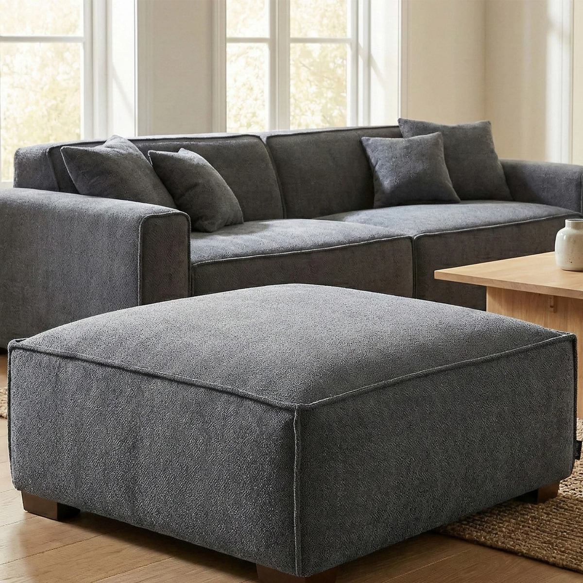 Dorian Modular Footstool in Charcoal Grey Boucle