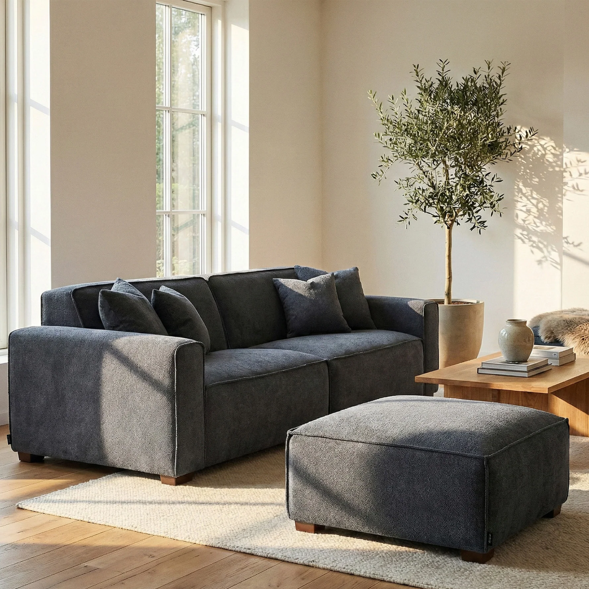 Dorian Modular Footstool in Charcoal Grey Boucle