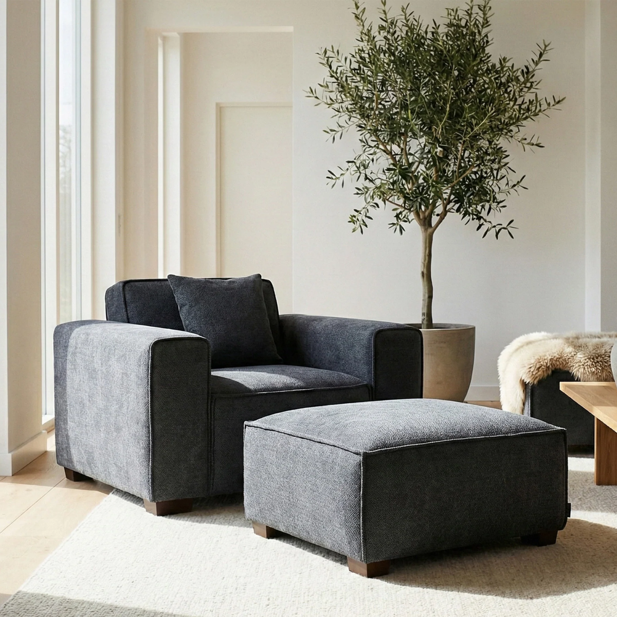 Dorian Modular Footstool in Charcoal Grey Boucle