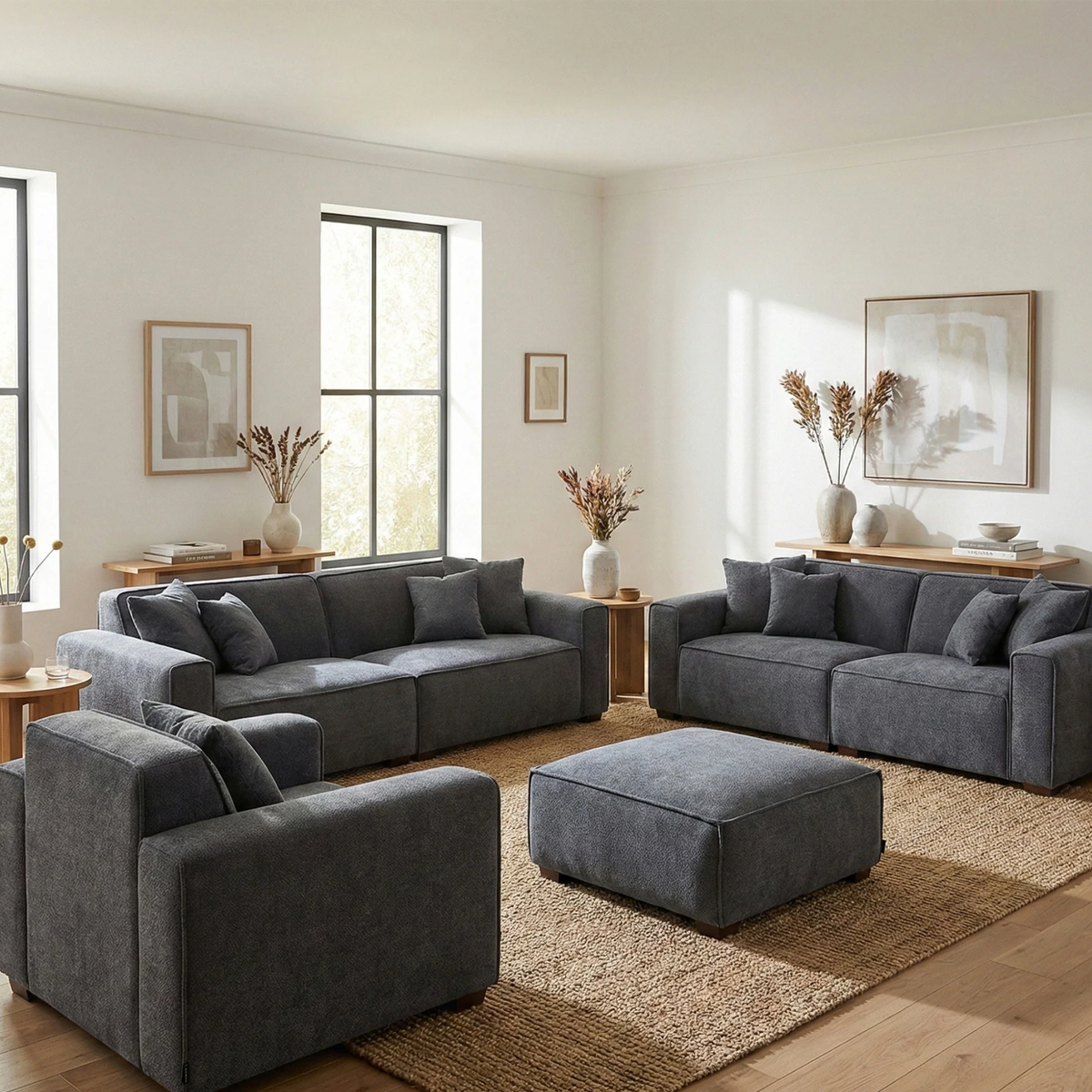 Dorian Modular Footstool in Charcoal Grey Boucle