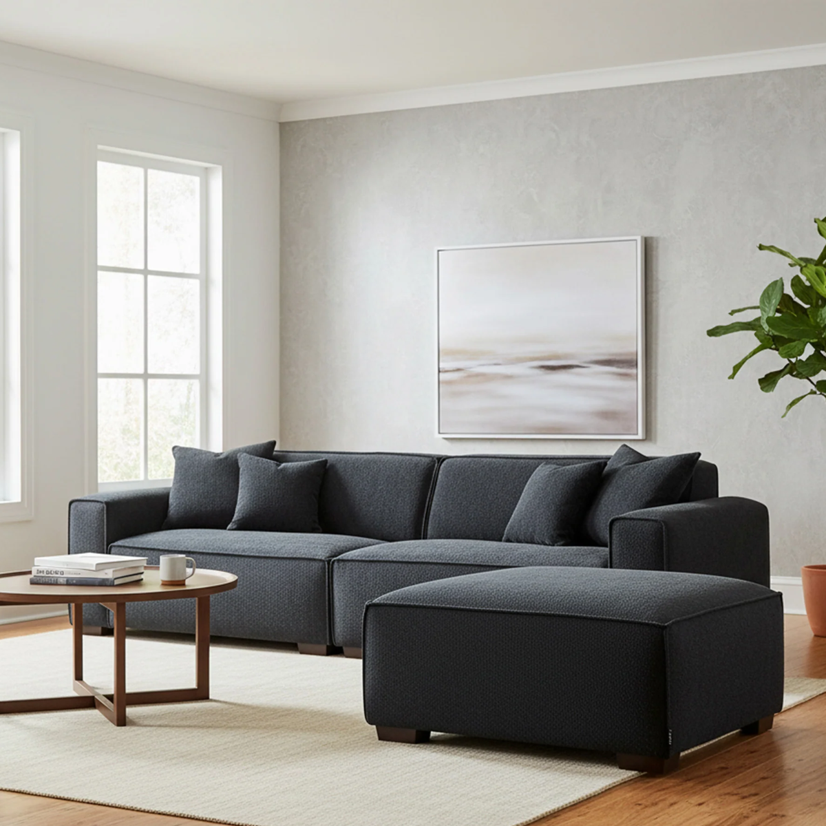 Dorian Modular Footstool in Midnight Black Boucle