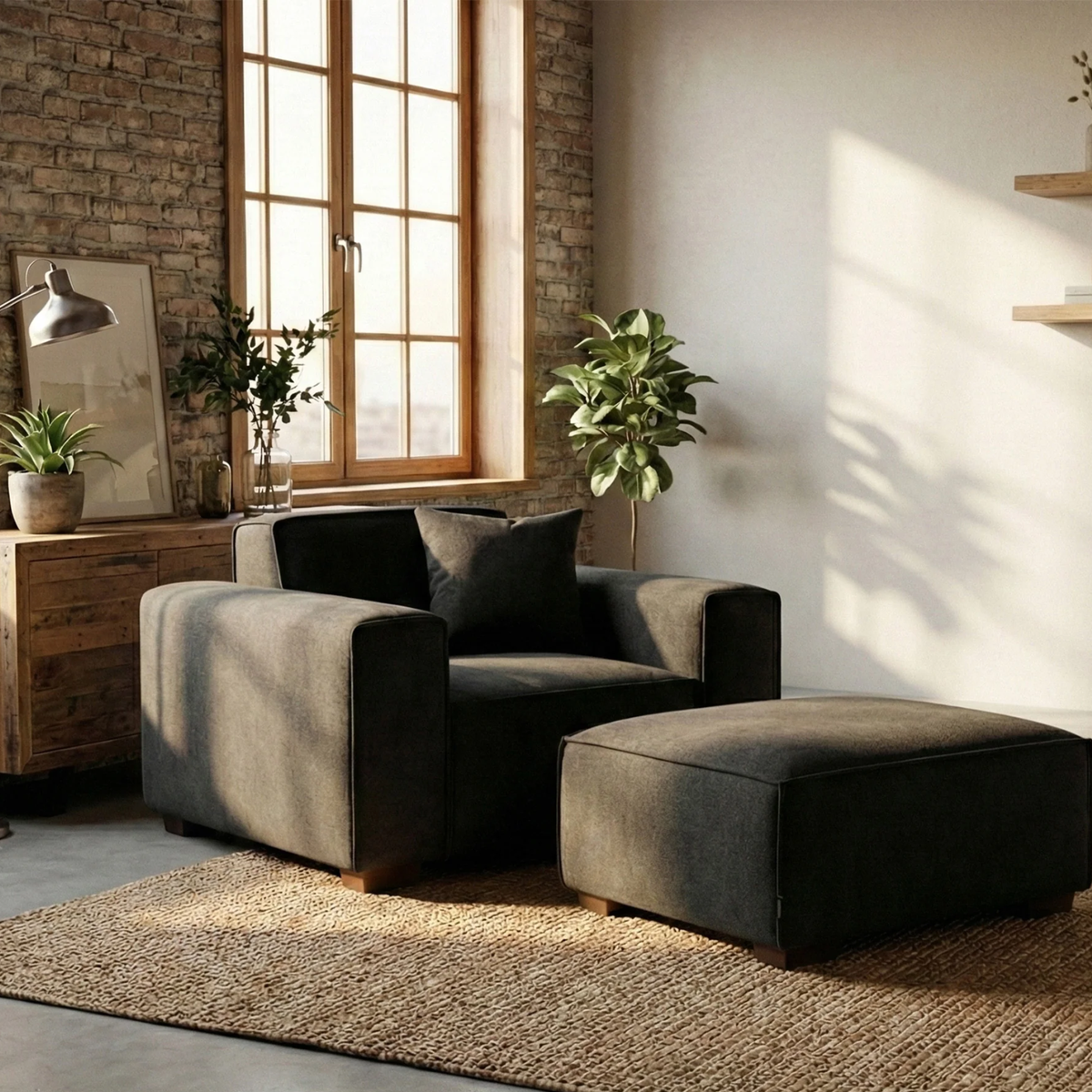 Dorian Modular Footstool in Midnight Black Boucle