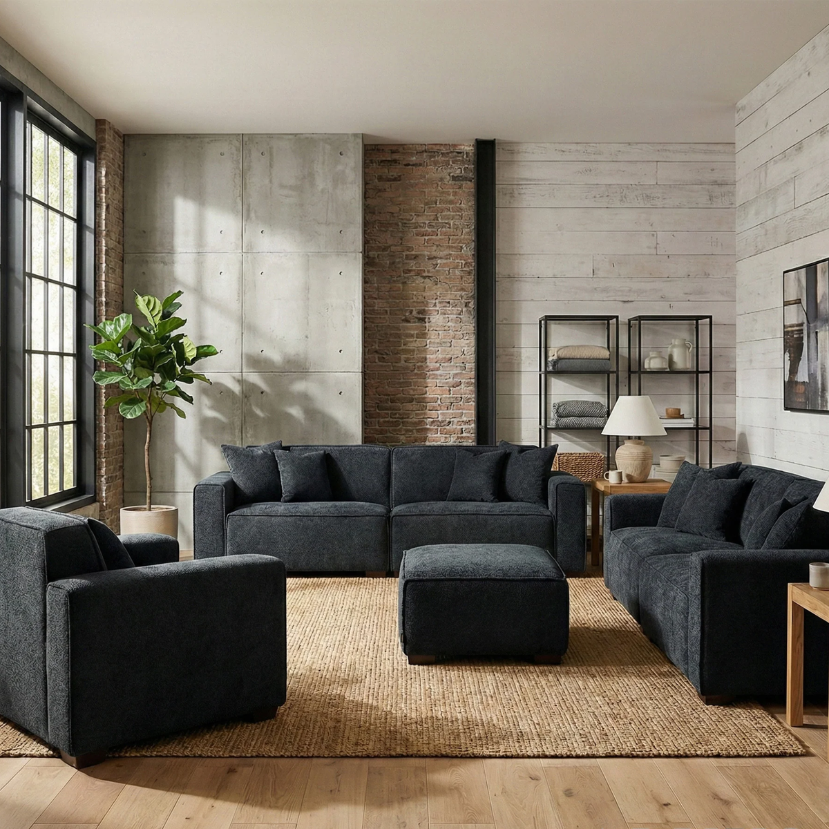 Dorian Modular Footstool in Midnight Black Boucle