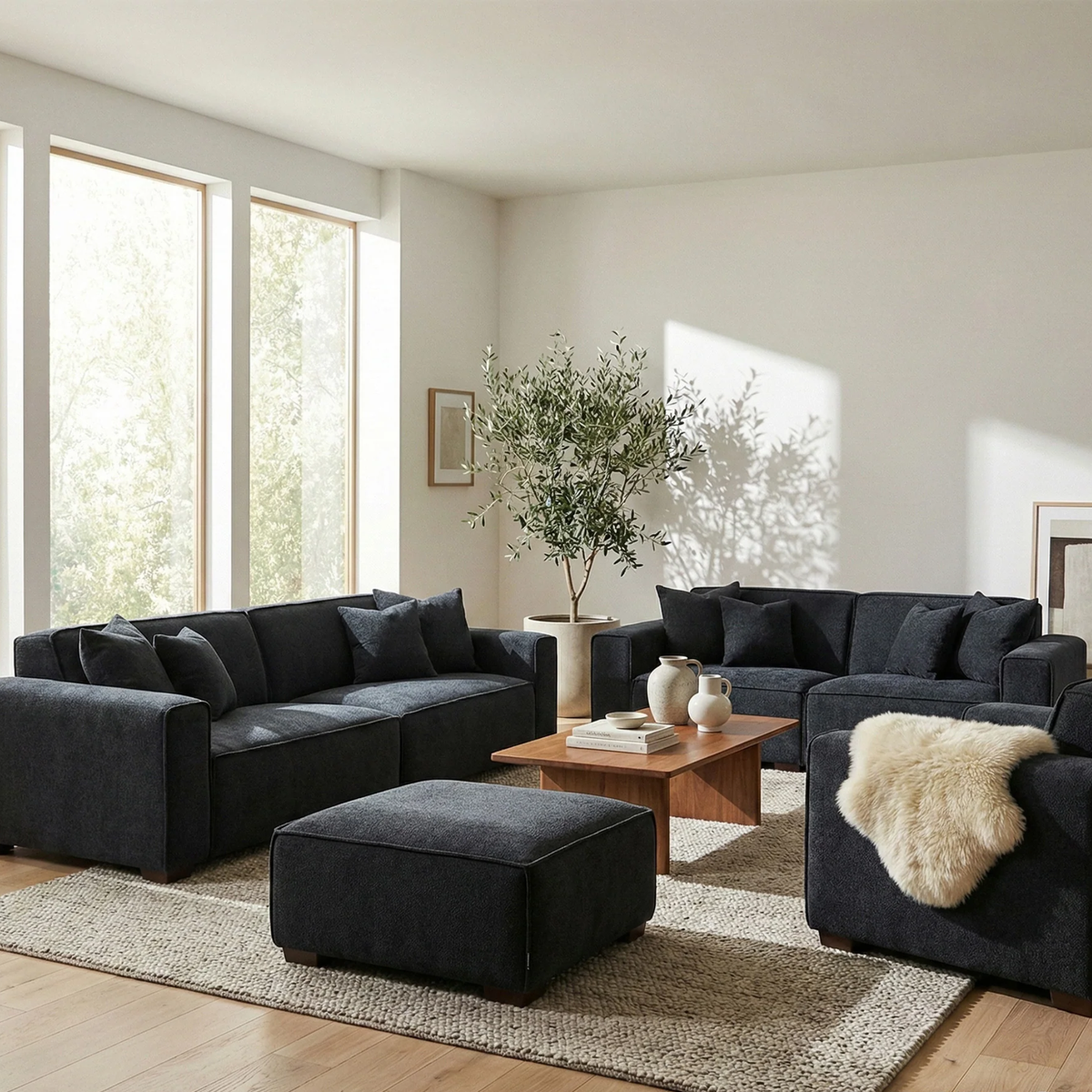 Dorian Modular Footstool in Midnight Black Boucle