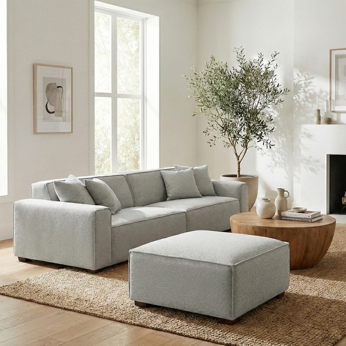 Dorian Modular Footstool in Pebble Grey Boucle