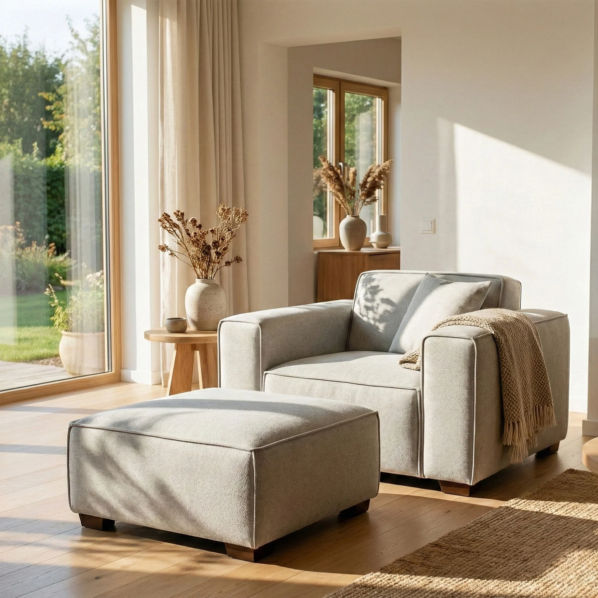 Dorian Modular Footstool in Pebble Grey Boucle