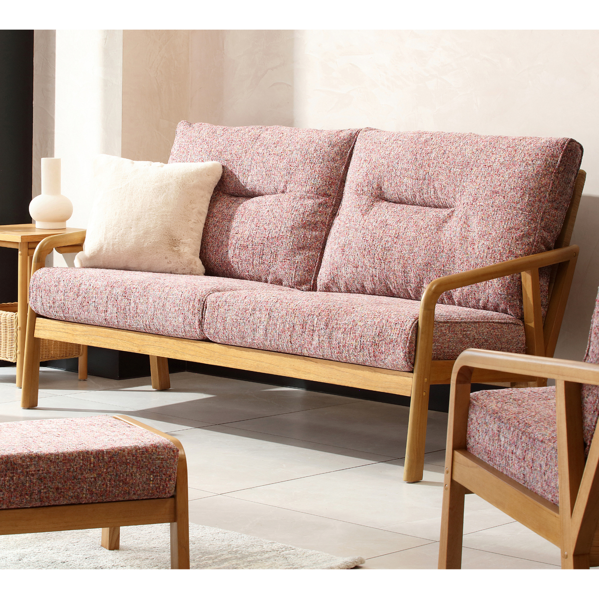 Dubai Light Oak Cane 3 Seater Sofa