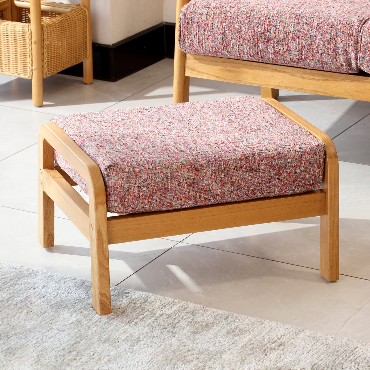Dubai Light Oak Cane Footstool