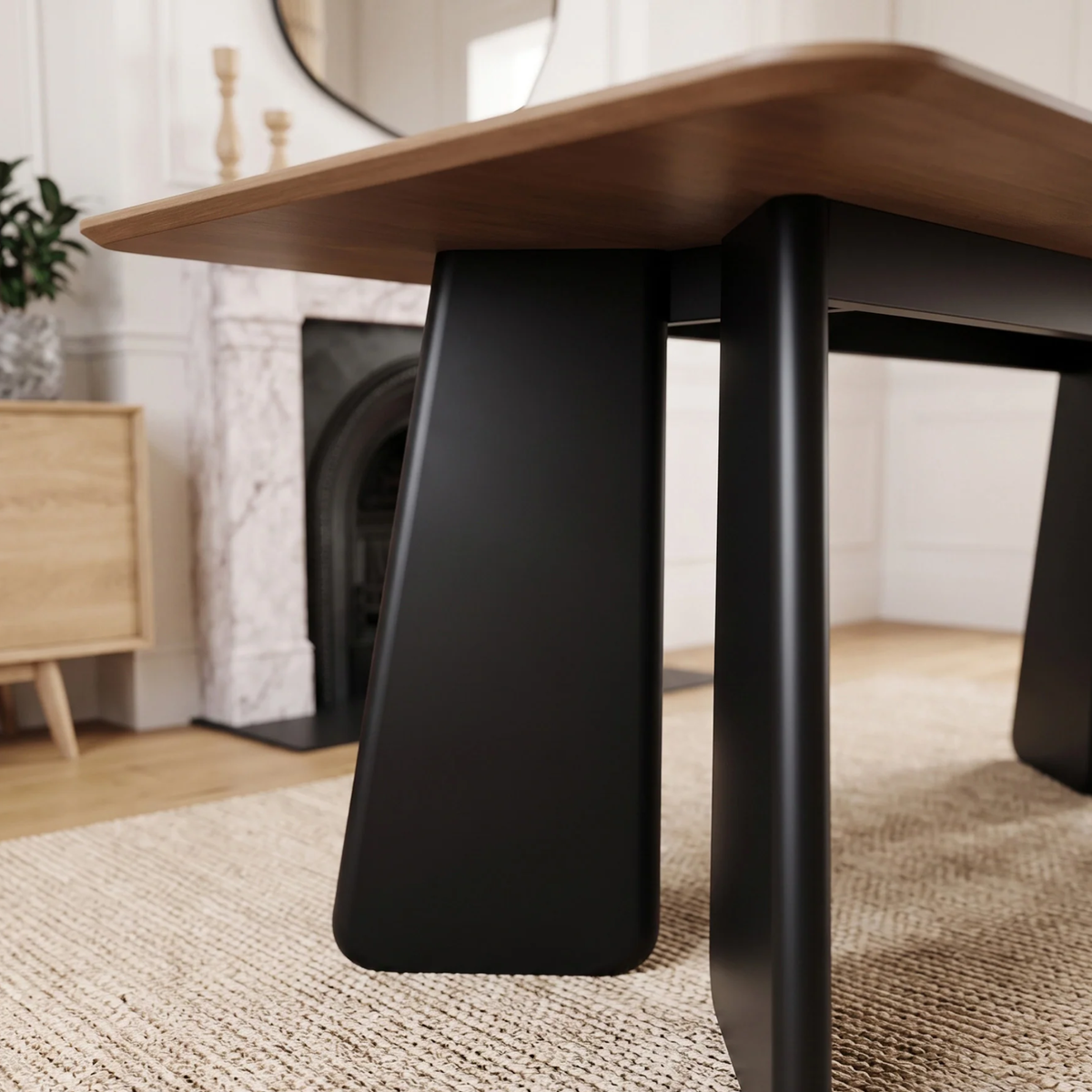 Durban 220cm Walnut Dining Table - Black Tapered Legs