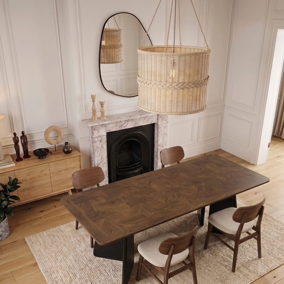 Durban 220cm Walnut Dining Table - Black Tapered Legs