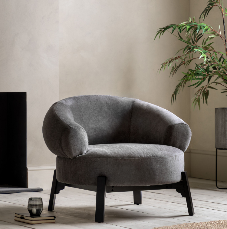 Avalon Upholstered Rounded Lounge Chair in Dark Grey