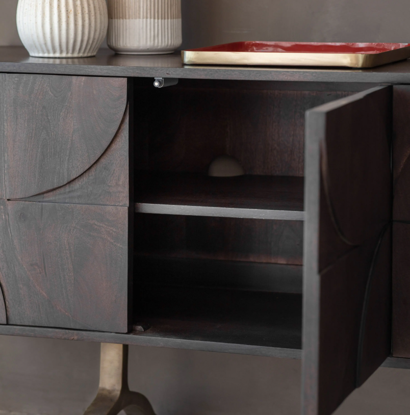 Shaw Mango Wood 4 Door Sideboard / Media Unit with Iron Legs