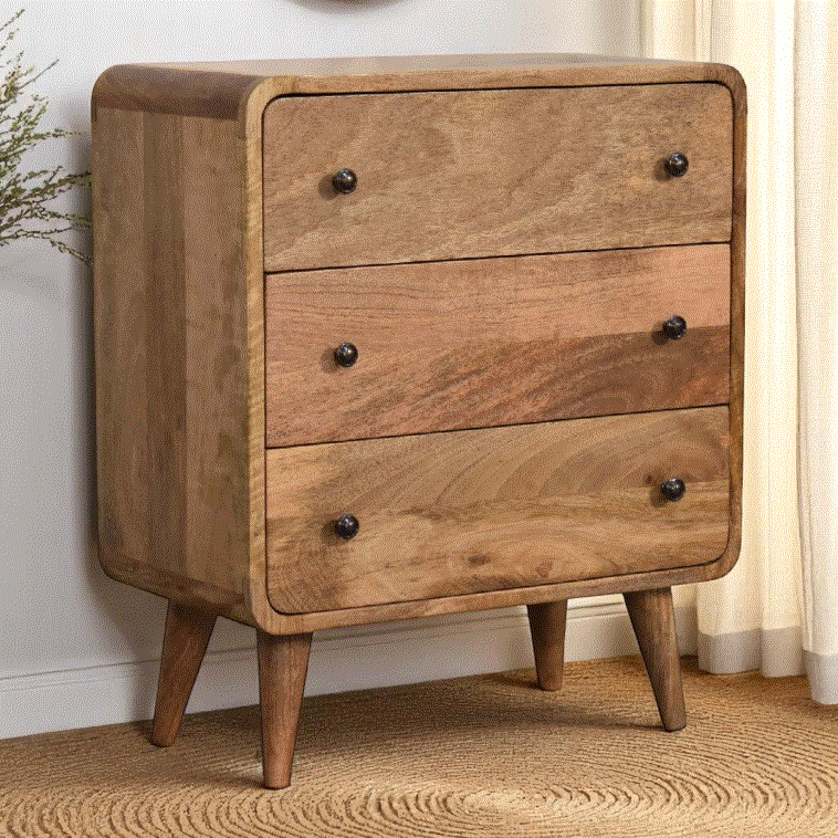 Curved Mango Wood 3 Drawer Chest