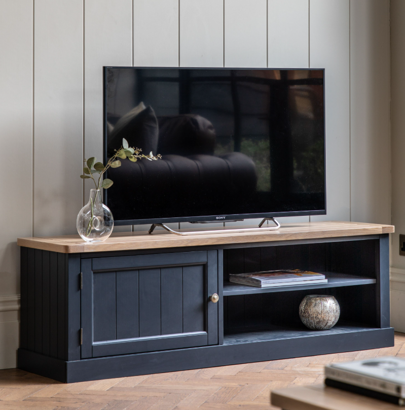 Elden Dark Grey Media TV Unit with Wooden Top