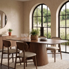 Eltera 180cm Walnut Dining Set – Sculptural Pedestal Base Table with 4 Eltera Oatmeal Boucle Chairs