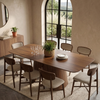 Eltera 180cm Walnut Dining Set – Sculptural Pedestal Base Table with 8 Eltera Oatmeal Boucle Chairs