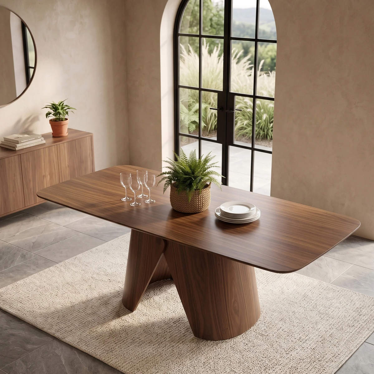 Eltera 180cm Walnut Dining Table - Slimline Pedestal Base