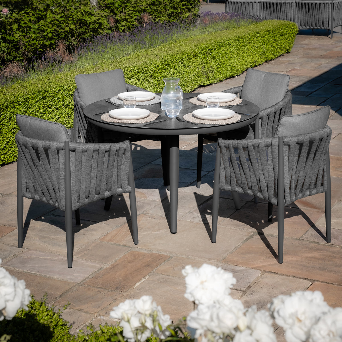 Elton 4 Seat Round Dining Set With Lazy Susan - Charcoal