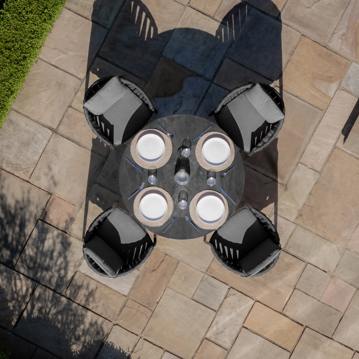 Elton 4 Seat Round Dining Set With Lazy Susan - Charcoal