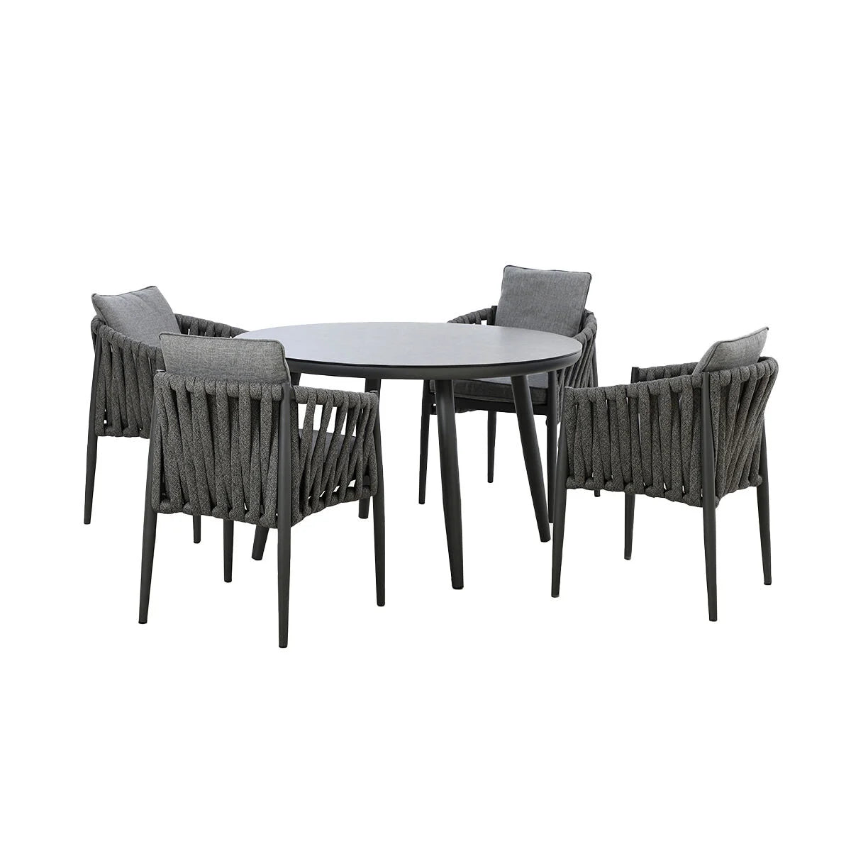 Elton 4 Seat Round Dining Set With Lazy Susan - Charcoal
