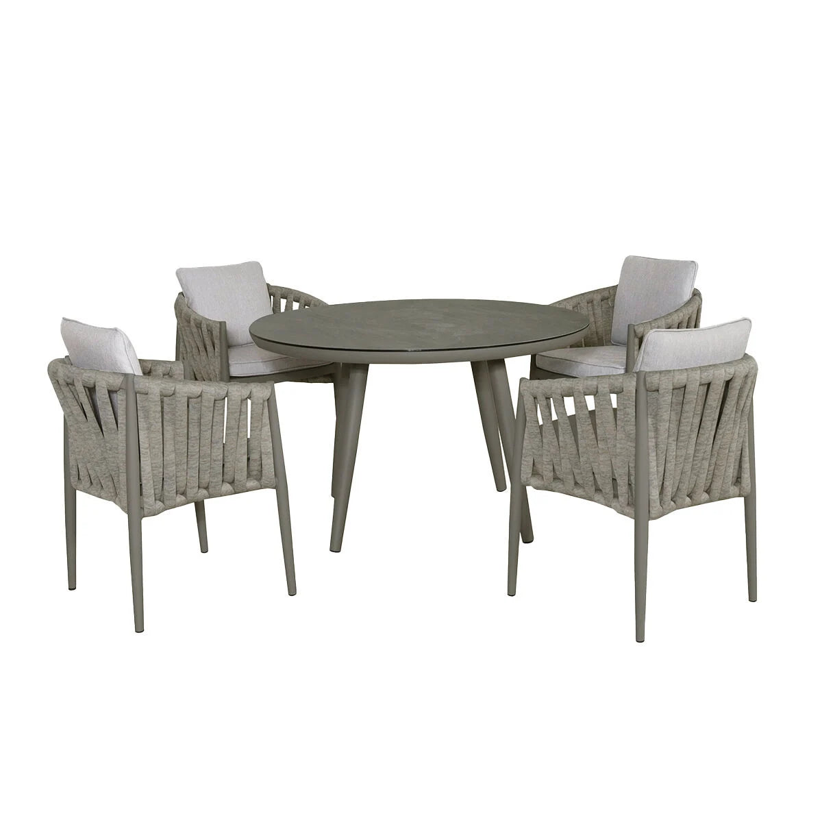 Elton 4 Seat Round Dining Set With Lazy Susan - Cool Linen