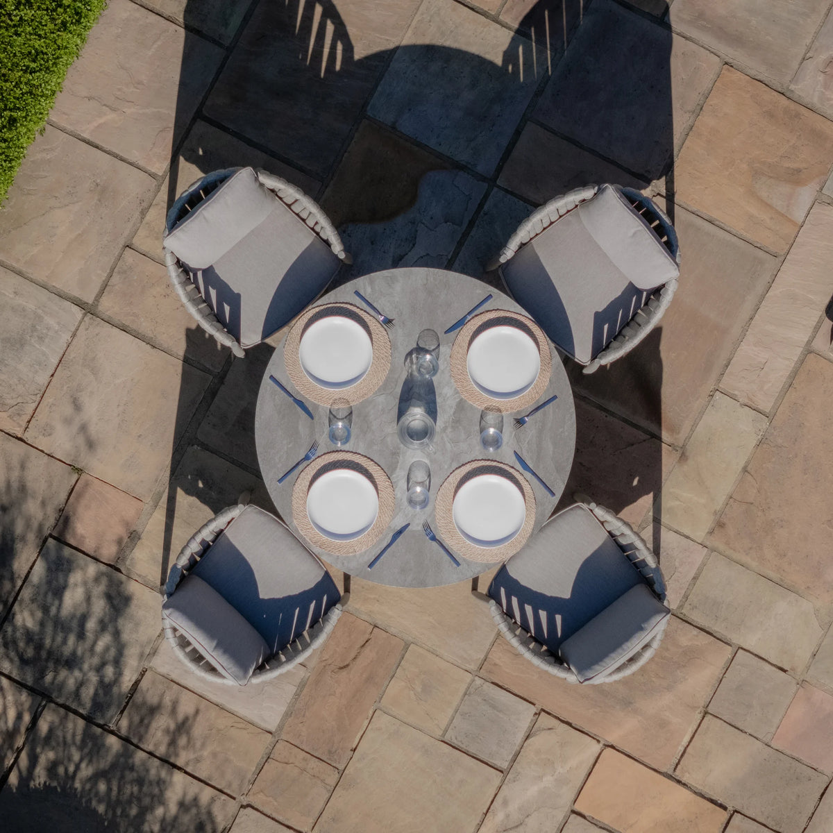 Elton 4 Seat Round Dining Set With Lazy Susan - Cool Linen