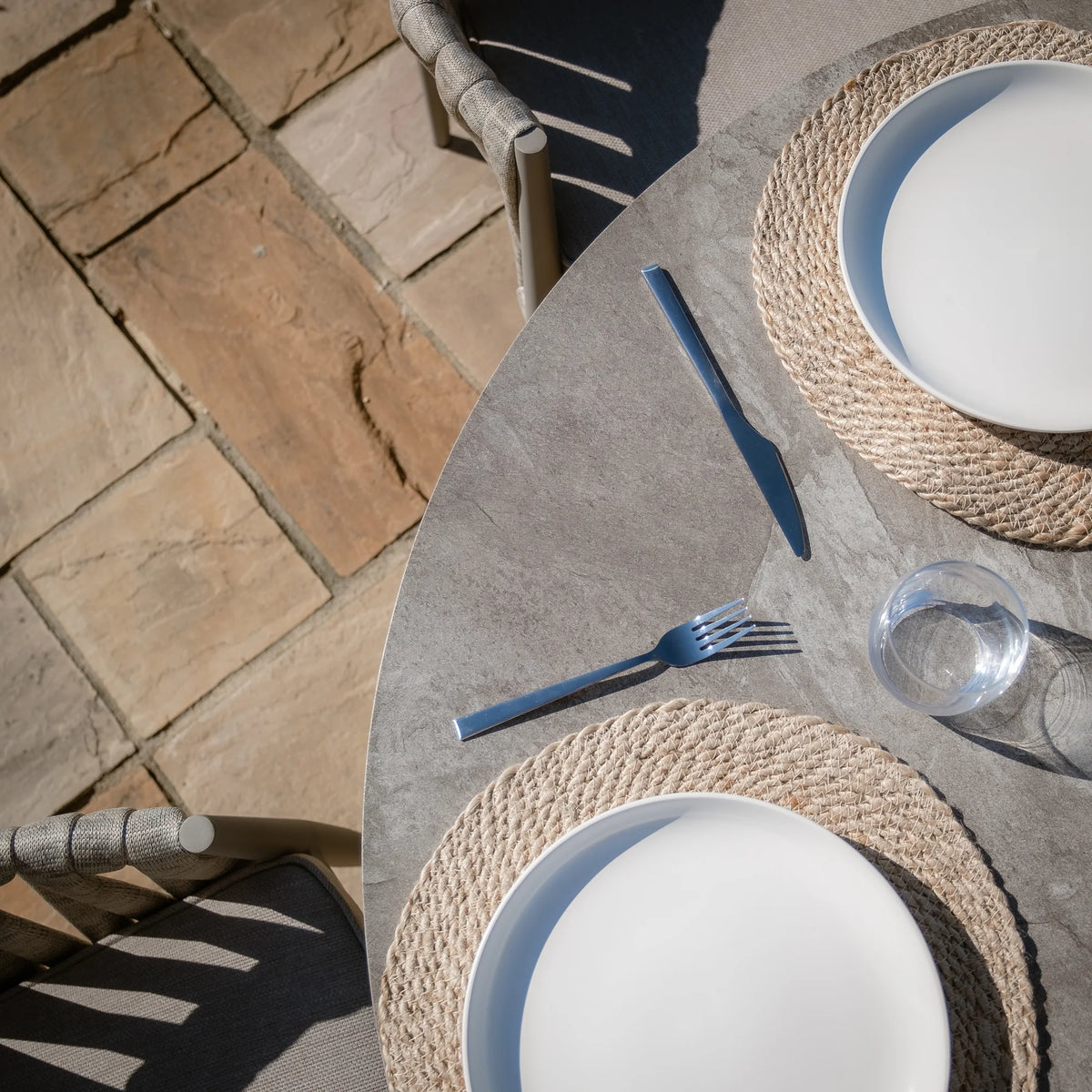 Elton 4 Seat Round Dining Set With Lazy Susan - Cool Linen