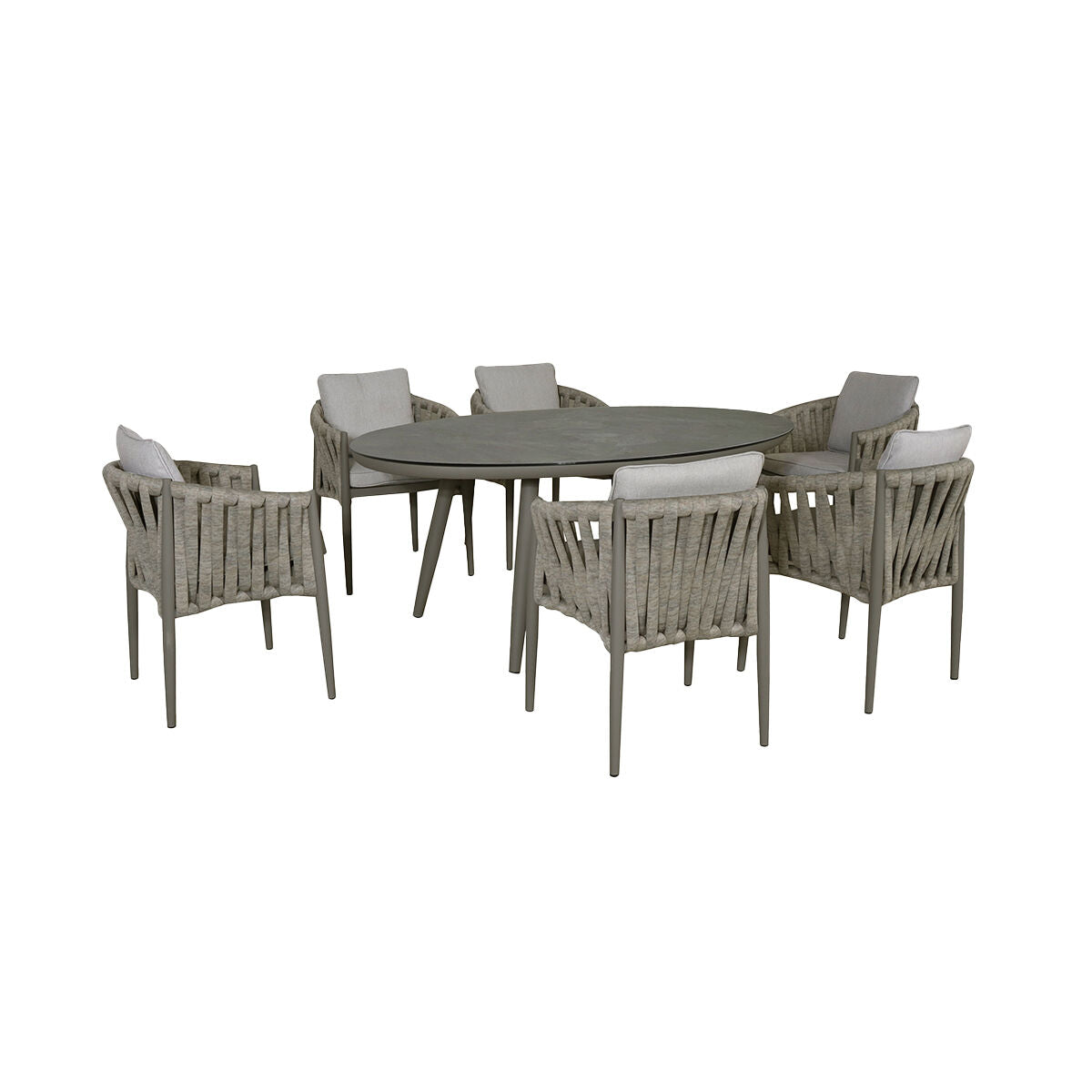 Elton 6 Seat Oval Dining Set With Lazy Susan - Cool Linen