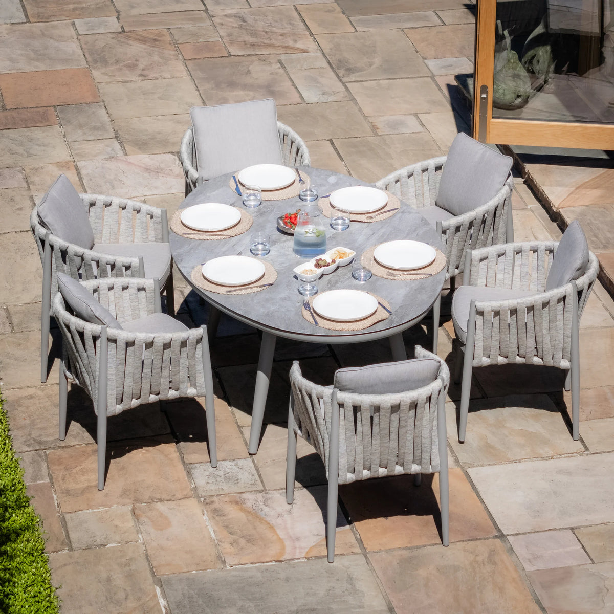 Elton 6 Seat Oval Dining Set With Lazy Susan - Cool Linen