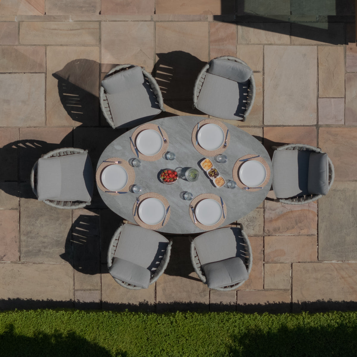 Elton 6 Seat Oval Dining Set With Lazy Susan - Cool Linen